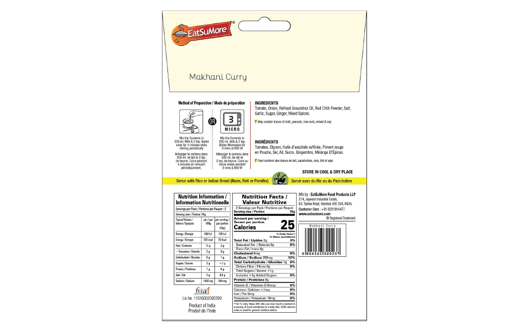 EatSuMore Makhani Curry    Pack  38 grams